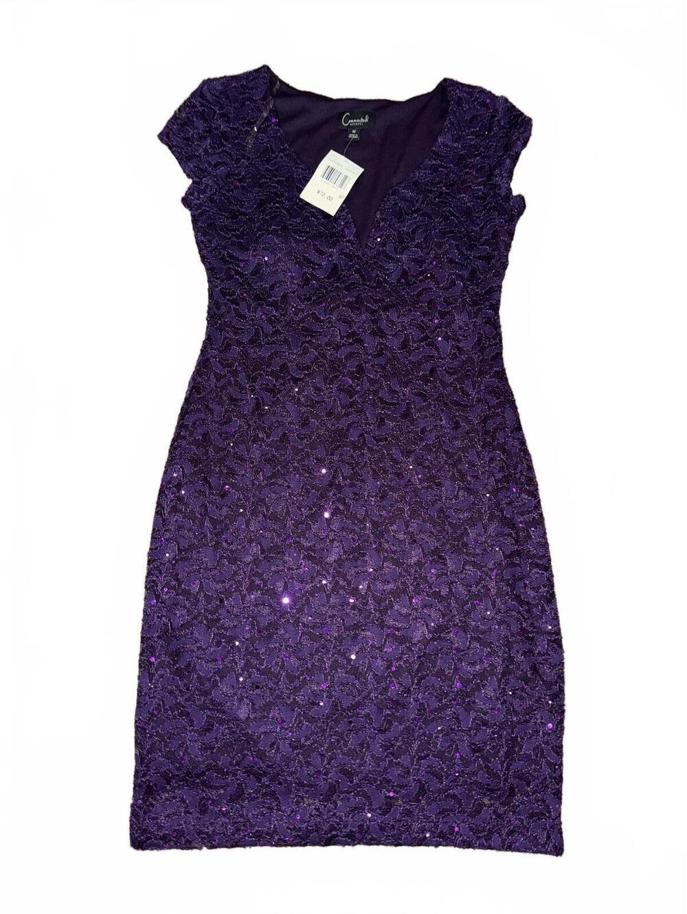 Women's Connected Apparel Purple Sequin Cap Sleeve Dress Size 8P New With Tags